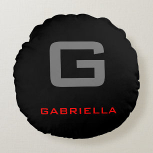 Svartvit ditt namn - första Monogram Rund Kudde