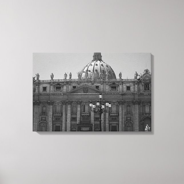 Svartvit dome av Sankt Peters Rom Wrapped Canvas (Framsida)