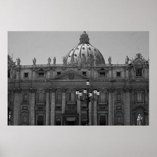 Svartvit dome från St Peters Basilica Rom Poster