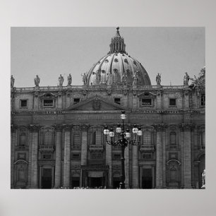 Svartvit dome från St Peters Basilica Rom Poster