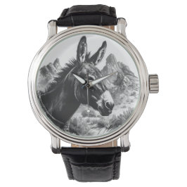 Svartvit Donkey Porträtt Western Desert Armbandsur