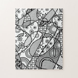 Svartvit Doodle Mönster Patchwork 01 Pussel