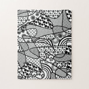 Svartvit Doodle Mönster Patchwork 02 Pussel