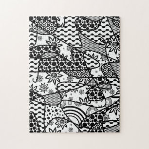 Svartvit Doodle Mönster Patchwork 03 Pussel