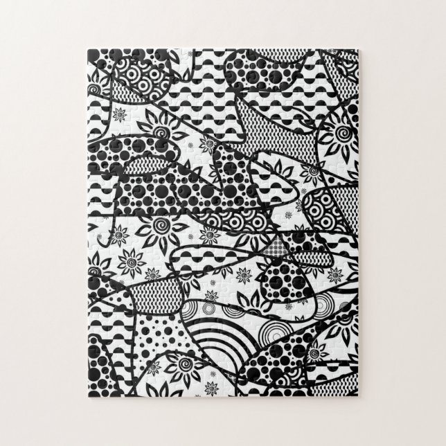 Svartvit Doodle Mönster Patchwork 03 Pussel (Vertikal)