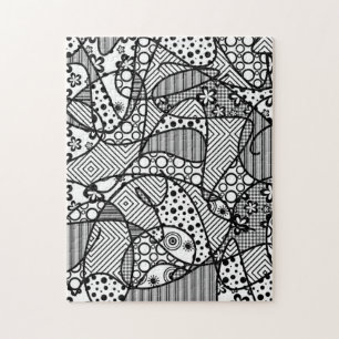 Svartvit Doodle Mönster Patchwork 04 Pussel