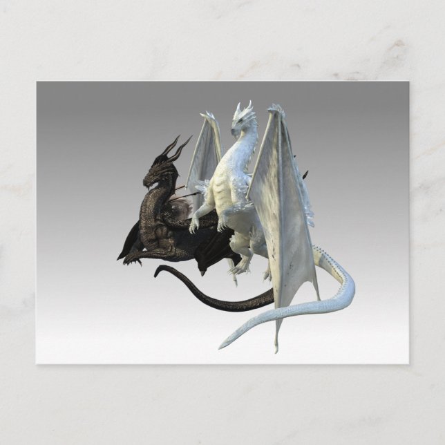 Svartvit dragon Fantasy Vykort (Framsida)