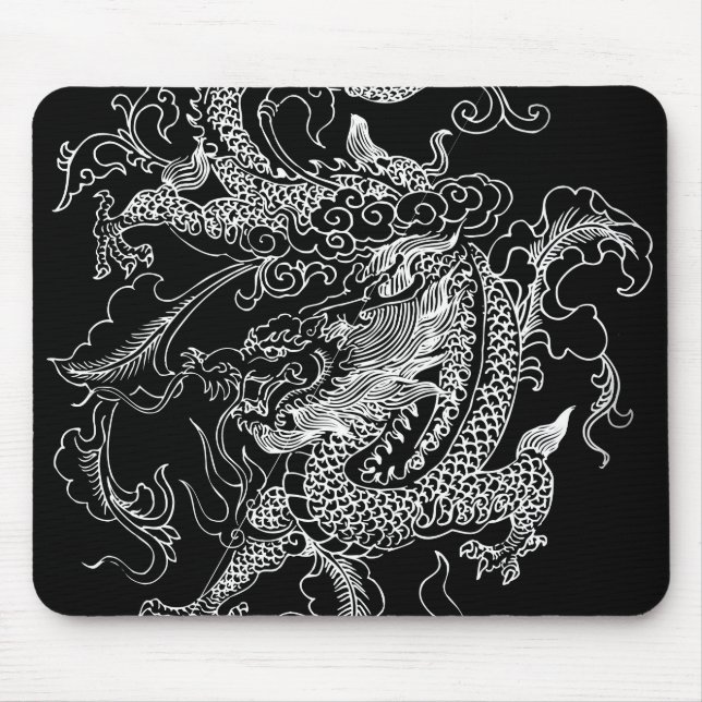 Svartvit dragon musmatta (Framsidan)