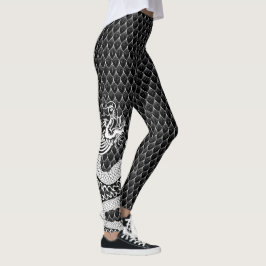 Svartvit drake leggings