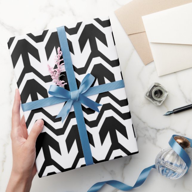 Svartvit dubbelriktad vågformad Mönster Presentpapper (Gifting)