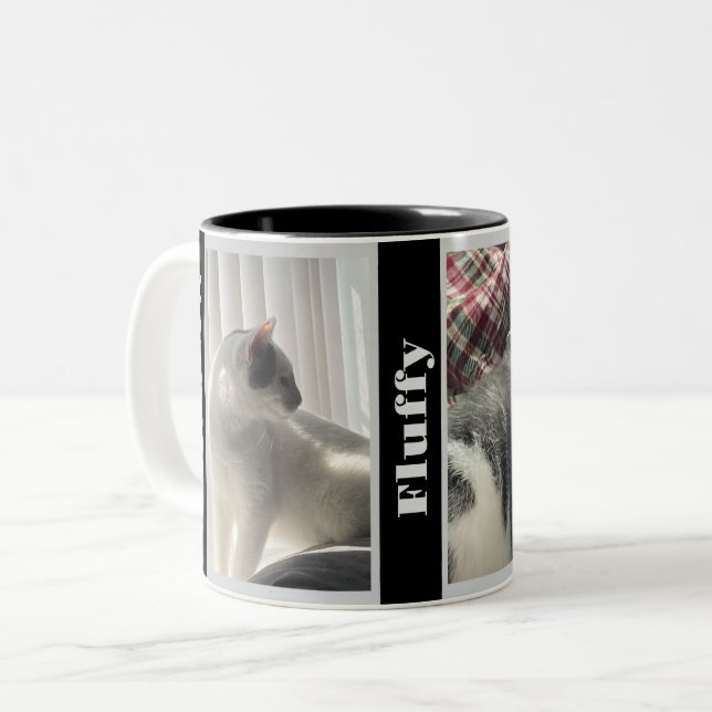 Svartvit Dubbla Pet Photo och Namn Mugg (Framsida vänster)