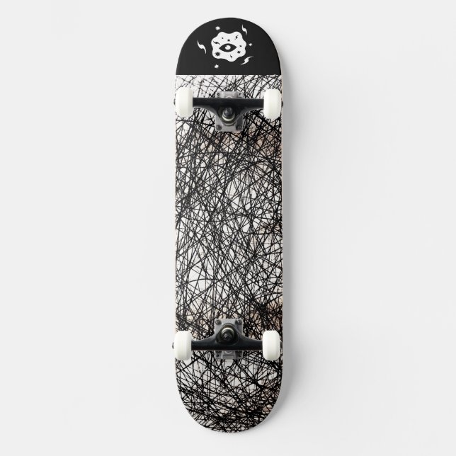 Svartvit Edgy Linjer Mini Skateboard Bräda 18,5 Cm (Framsida)