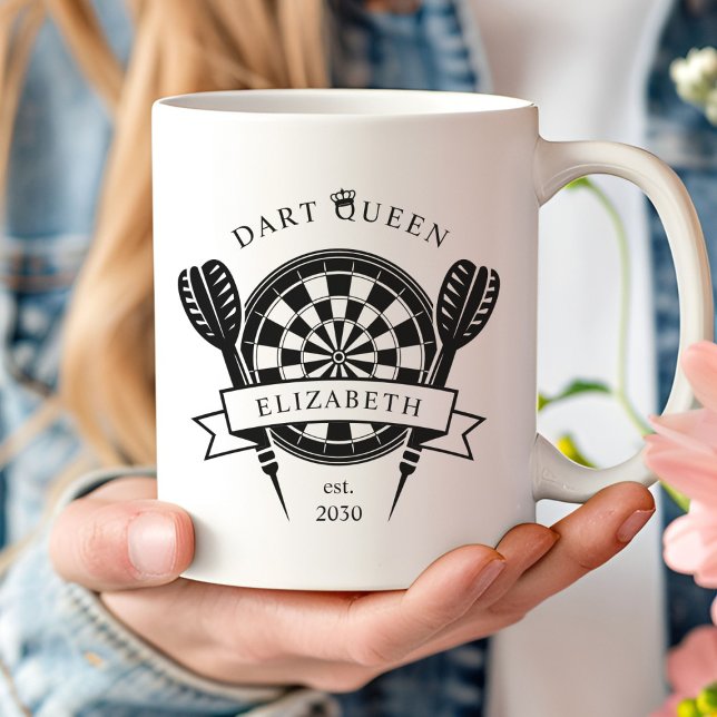 Svartvit, eget namn Dart Queen Coffee Mugg (Skapare uppladdad)