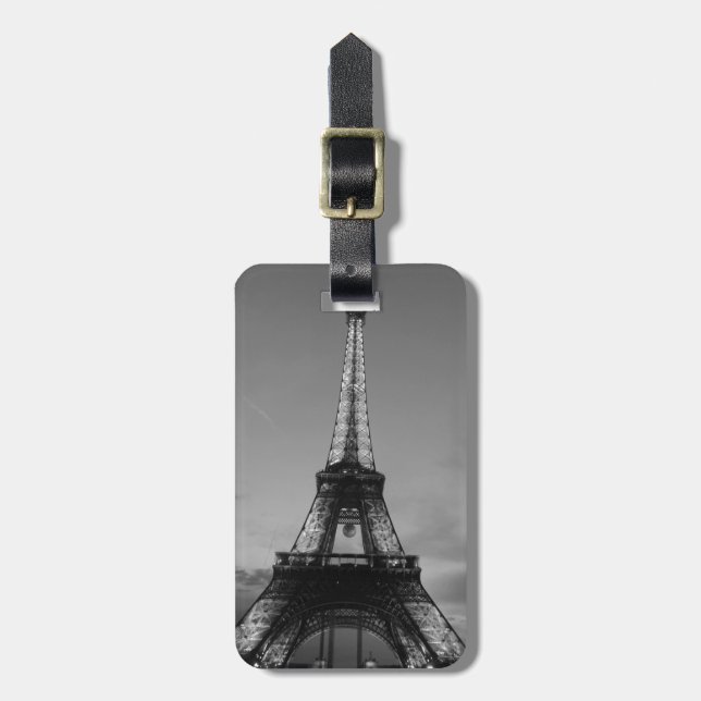Svartvit Eiffel Torn Paris Europa Travel Bagagebricka (Vertikal Framsida)