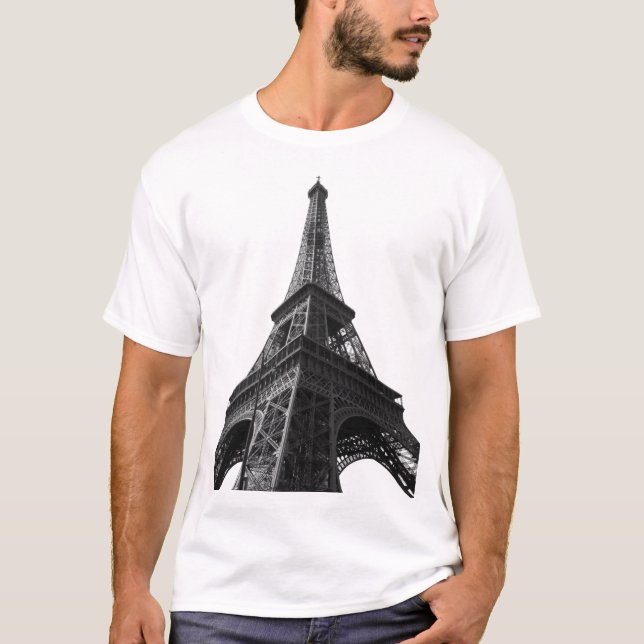 Svartvit Eiffel Torn Paris European Travel T Shirt (Framsida)