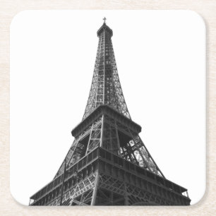 Svartvit Eiffel Torn Paris European Travel Underlägg Papper Kvadrat