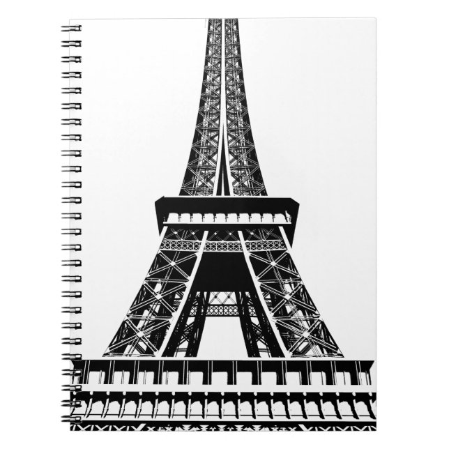 Svartvit Eiffel Torn Paris Frankrike Art Artwork Anteckningsbok Med Spiral (Framsidan)