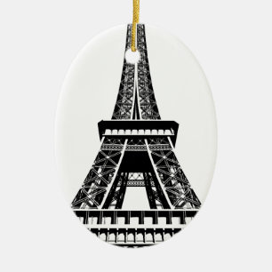 Svartvit Eiffel Torn Paris Frankrike Art Artwork Julgransprydnad Keramik