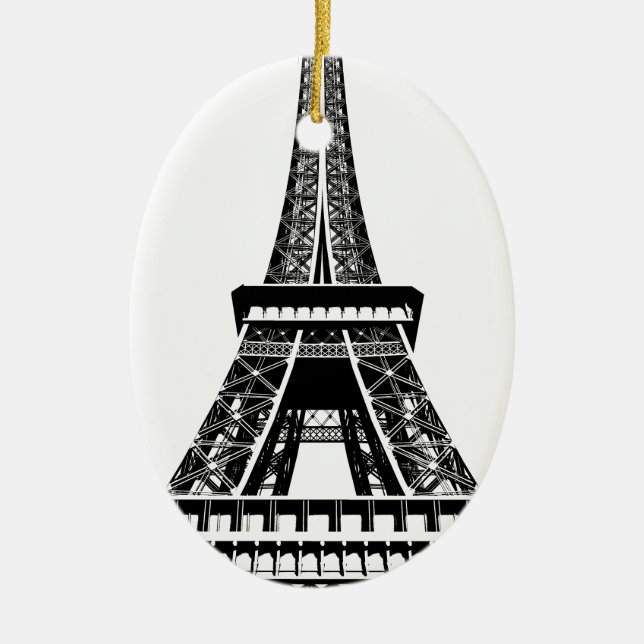Svartvit Eiffel Torn Paris Frankrike Art Artwork Julgransprydnad Keramik (Framsidan)