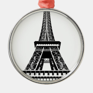 Svartvit Eiffel Torn Paris Frankrike Art Artwork Julgransprydnad Metall