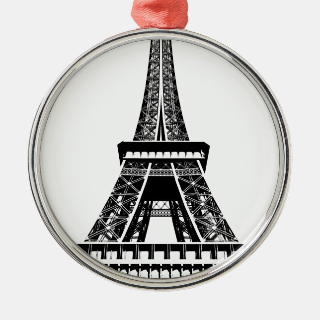 Svartvit Eiffel Torn Paris Frankrike Art Artwork Julgransprydnad Metall (Framsidan)