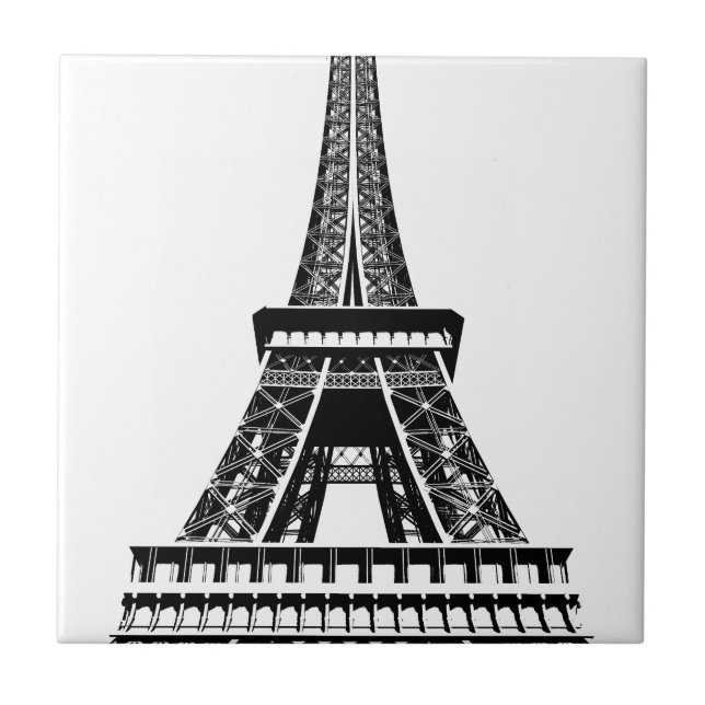 Svartvit Eiffel Torn Paris Frankrike Art Artwork Kakelplatta (Framsidan)