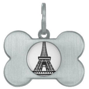 Svartvit Eiffel Torn Paris Frankrike Art Artwork Namnbricka Husdjur
