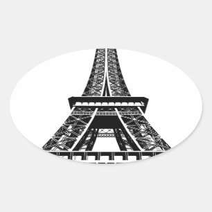 Svartvit Eiffel Torn Paris Frankrike Art Artwork Ovalt Klistermärke