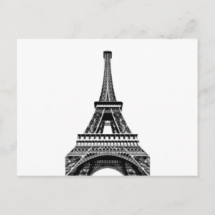 Svartvit Eiffel Torn Paris Frankrike Art Artwork Vykort