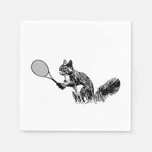 Svartvit ekorre med tennis Racquet Pappersservett