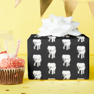 Svartvit, elefant, julklapp i julklapp presentpapper