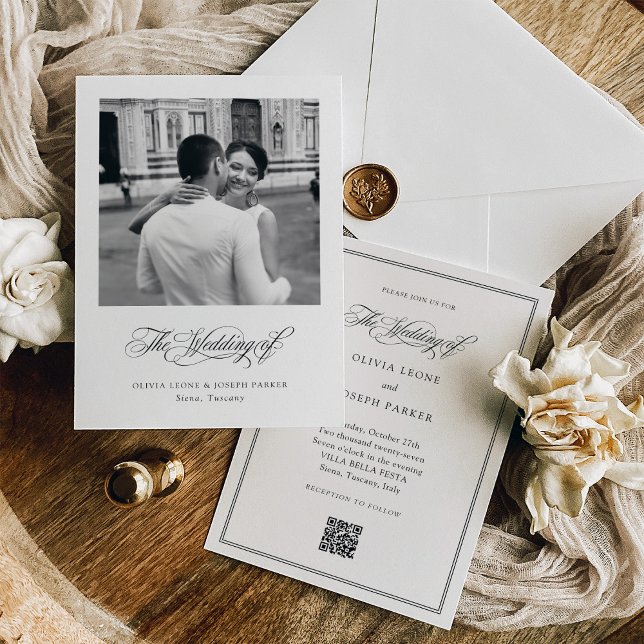 Svartvit elegance | QR-kodfoto Bröllop Inbjudningar (Skapare uppladdad)