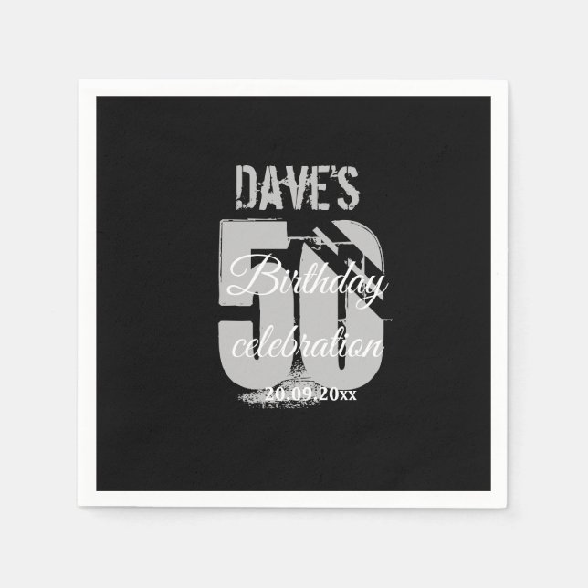 Svartvit elegant 50:e valfri Födelsedagsfest Pappersservett (Framsidan)