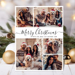 Svartvit Elegant 5 Photo Collage jul Julkort<br><div class="desc">Modern Elegant Calligraphy Black White 5 Photo Collage God jul Script Helgdag Card. Den här snygga, visuella, minimalistiska, fem (5) fotokortmallen Julhälsningar ett vackert rutnätsfotokollage och säger "God jul"! Texten "God jul" hälsning är skriven i ett vackert, handskrivet typsnitt eller kalligrafiskript med typsnitt på svart färg. På motsatt sida med...</div>