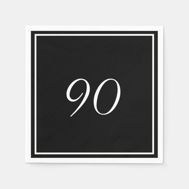 Svartvit Elegant 90:e födelsedag Pappersservett (Framsidan)
