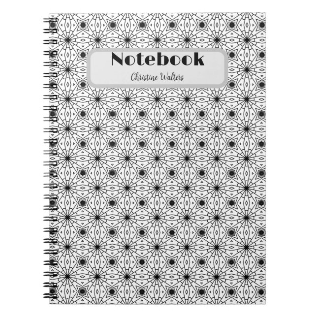 Svartvit Elegant Abstrakt mönster Anteckningsbok (Framsidan)