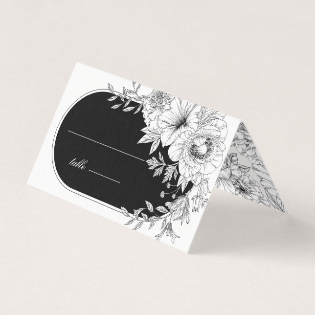 Svartvit elegant blommigt bröllop bord-kort kort (Framsida)
