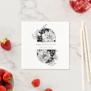 Svartvit Elegant Blommigt Bröllop Pappersservett