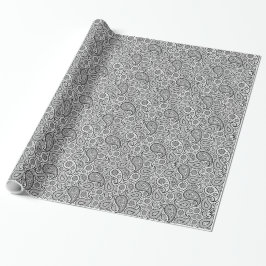 Svartvit Elegant, Blommigt Paisley Presentpapper