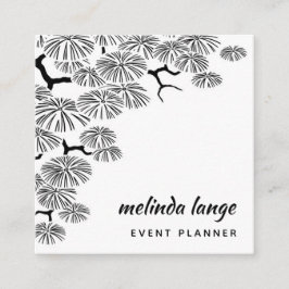 Svartvit Elegant Botaniska Gräs Gren Fyrkantigt Visitkort