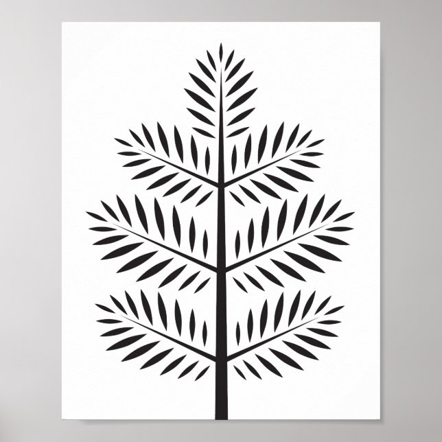 Svartvit Elegant Botaniska Tropiska Gren Poster (Framsidan)