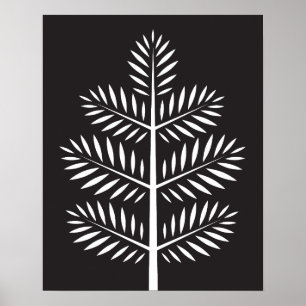 Svartvit Elegant Botaniskt Tropical Gren Post Poster