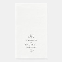 Svartvit Elegant bröllop Löv Namn och datum Pappersservett