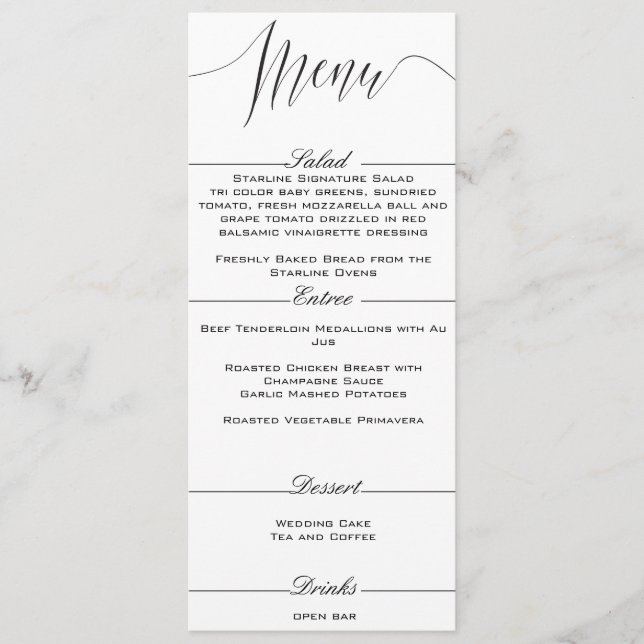 Svartvit Elegant bröllop Menu Meny (Framsida)