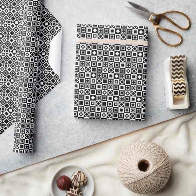 Svartvit elegant Diamant Square - vit Presentpapper (Skapare uppladdad)