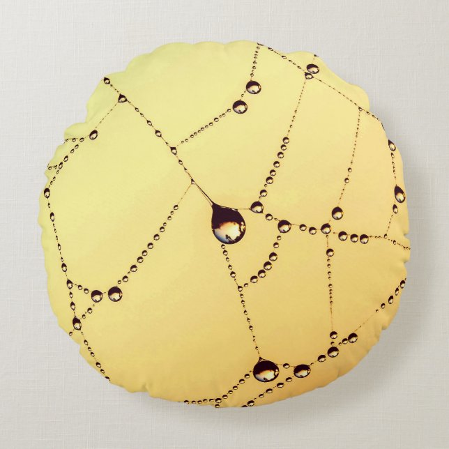 Svartvit elegant för Spindelnät gult guld Rund Kudde (Framsidan)