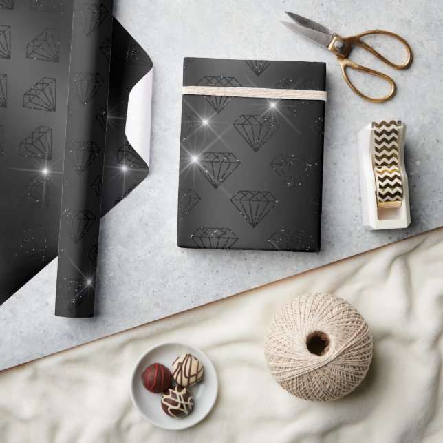 Svartvit Elegant Gnistra Bröllop Förlovning Presentpapper (Hantverk)