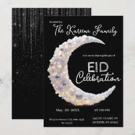 Svartvit elegant halvmåne Eid-fest inbjudan