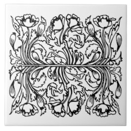 svartvit elegant i blommigten art nouveau kakelplatta