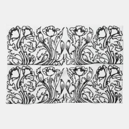 svartvit elegant i blommigten art nouveau kökshandduk